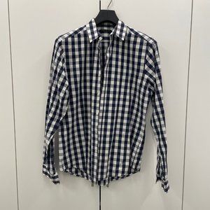 Theory Cotton Navy Checkered Button Down Shirt Large